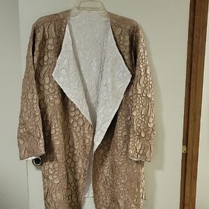 Textured Taupe Open Front Coatigan with White Lining